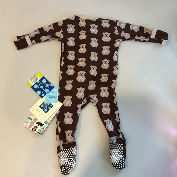 KicKee Pants Layette Print Footie With Zipper 0-3 months Cocoa Teddy bear brown - Picture 2 of 11